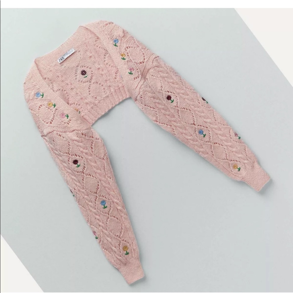ZARA POINTELLE ARM WARMERS FLORAL PINK 5802/001 - Picture 3 of 5